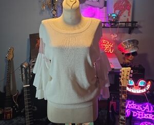 Rachel Zoe Cream Ruffle Sleeve Sweater
